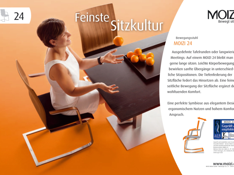 Anzeige "Feinste Sitzkultur"" MOIZI 24<br>JPG | RGB | 210 x 141 mm | 300 dpi | 426 kb